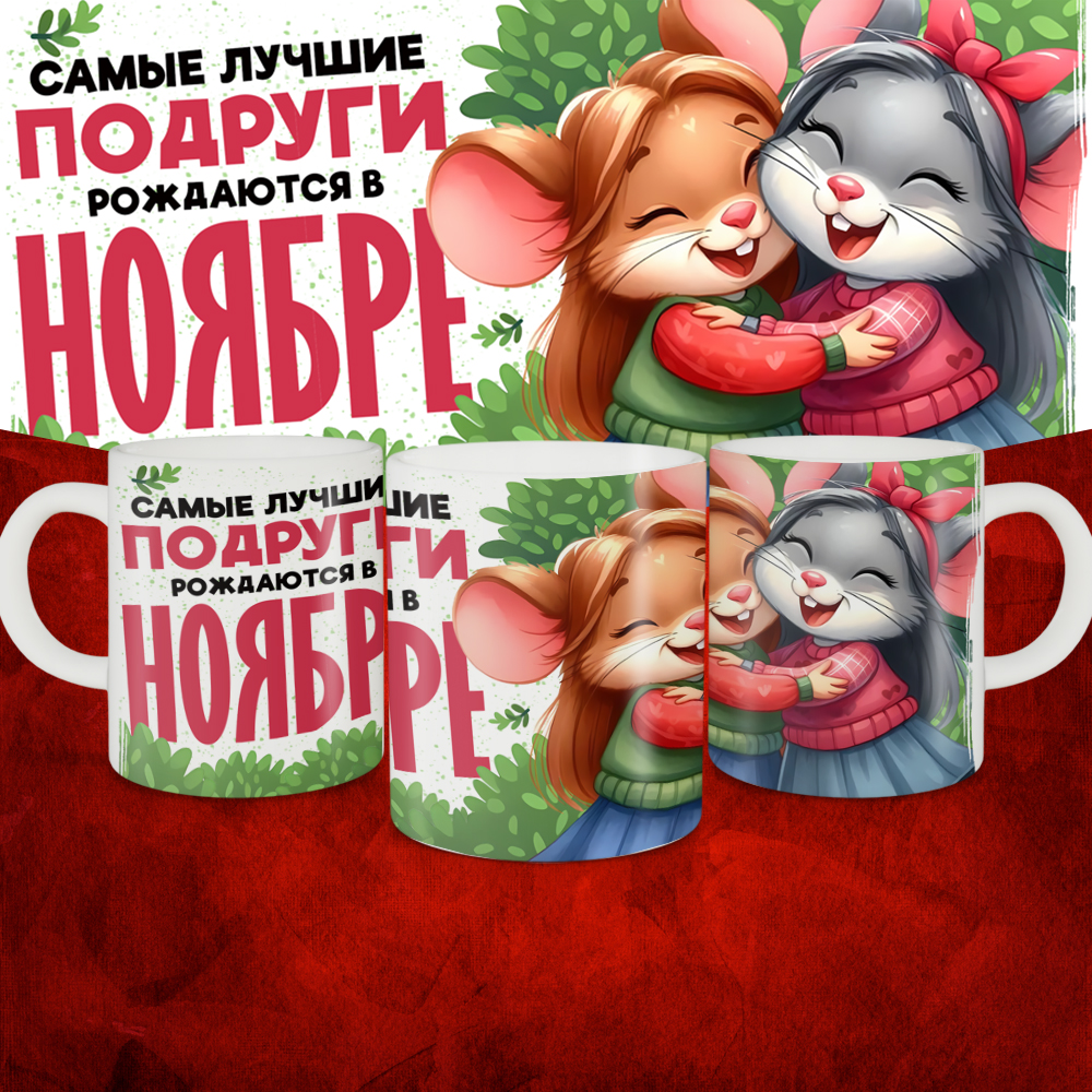 Кружка с принтом, Самые лучшие подруги рождаются в Ноябре, белая, 330 мл