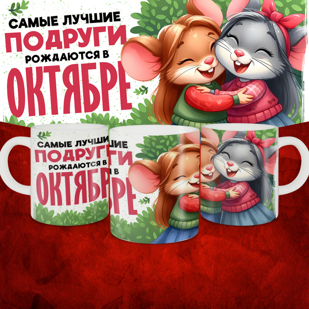 Кружка с принтом, Самые лучшие подруги рождаются в Октябре, белая, 330 мл